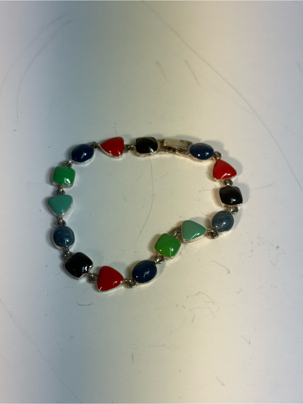 Multicolor Enamel Heart & Oval Link Bracelet - 80s Vintage